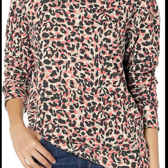 Monrow Cheetah Print Coral Tan Black Crewneck Sweatshirt Medium - Picture 1 of 7